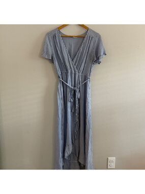 Blue and White Striped Maternity Dress [AP0400]